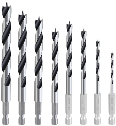 KEWAYO 8Pcs Brad Point Wood Drill Bit Set, HSS Brad Point Drill Bits for Woodworking DIY Lover Carpenter (3/4/5/6/7/8/9/10mm)