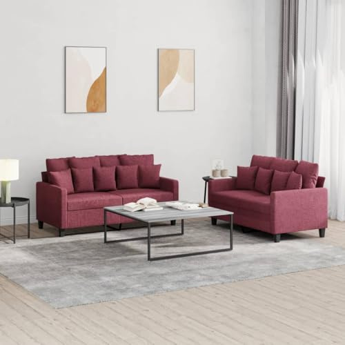 QJBSAVVA 2er Sofagarnitur Weinrot 138/158 cm Breite Stoffsofa mit Metallgestell Dick gepolstertes Zweisitzer Couchgarnitur für Wohnzimmer Jugendzimmer Balkon
