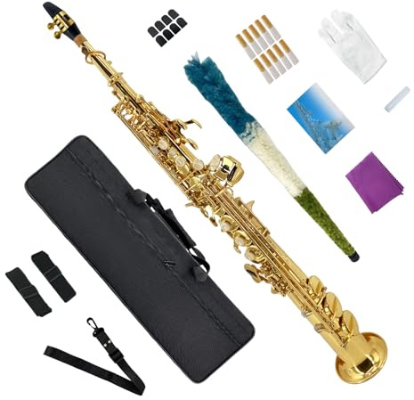 Conboxus B-flat Gerades Sopran-Saxophon, Messing, schönes Holzblasinstrument, Lack, Saxophonschnitzmuster, natürliche Muschel, Schlüssel für Anfänger und Fortgeschrittene, Kombi-Set