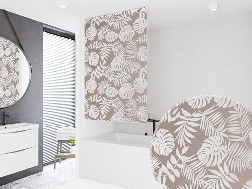 probath Basic Duschrollo Havanna Braun Beige Weiss Blätter 13 Breiten zur Wahl Duschvorhang (80x240 cm)