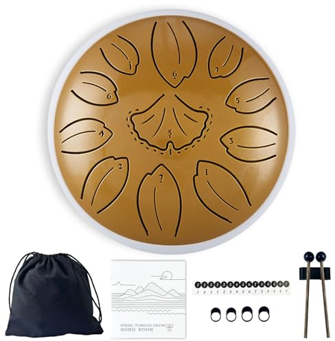 TUOKING Regentrommel für draußen, Stahlzungentrommel, 15,2 cm, 11 Noten, C-Taste, Handpan-Trommel für Erwachsene und Anfänger, Klangheilung, Musikinstrument für Meditation, Yoga, Musikliebhaber (Gold)