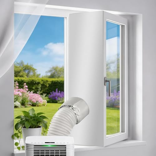Qoosea 5M Portable Air Conditioner Window Seal Kit with Hook & Loop & Cable Ties, Easy Fit for Portable AC, Tumble Dryer Vent, Reusable for Push-Style Windows