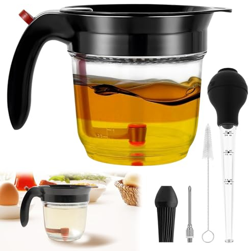 Fat Separator with Bottom Release 1000ml/33.81oz Plastic Fat Strainers Multifunctional Clear Gravy Grease Separator Soup Oil Separation Measuring Cup Kitchen Gadget for Cooking