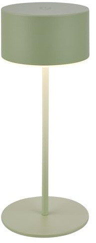 BRILONER - Rechargeable LED Table Lamp with Light Edge, Stepless Touch Dimmer, IP44, USB-C Charging Cable, Replaceable Battery, Night Light, Bedside Lamps, Battery Lamp, 8 x 19 cm, Sage Green