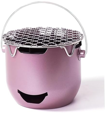 Tragbarer Holzkohlegrill, kleiner Minigrill mit Griff zum Kochen im Freien, Tisch-Kohleofen aus Edelstahl für Camping, Picknick, Nutzung für 1–2 Personen, lila kleine Holzkohle