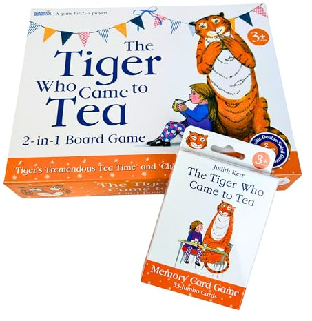 The Tiger Who Came to Tea Kids Board Game & Memory Card Game Bundle – Tiger’s Tremendous Tea Time Game + 54 Card Matching Game – Judith Kerr Educational Toy for Toddlers Age 3+