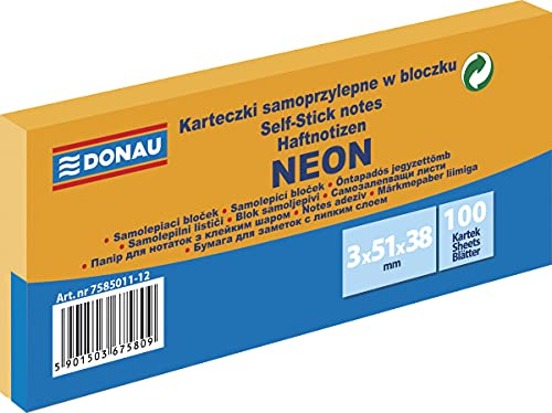 DONAU Notes Würfel Haftnotizen Neon-Orange Selbstklebende Haftnotizzettel Sticky Notes 38 x 51mm, 3x100 Blatt, Notizblock klebend für Büro Schule