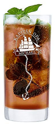 AMAVEL Vaso de cóctel con grabado marítimo, capitán abuelo personalizado con nombre, velero, capacidad: 0,5 l