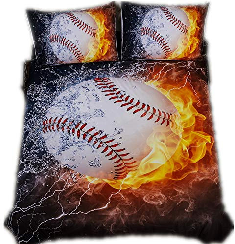 CHAOSE Sport-Serie Bettwäsche Set,Superweiche Polyester-Baumwolle,3-teilig (1 Bettbezug + 2 Kissenbezüge 48x74cm) (Baseball, Single Size(135x200CM Einzelbett))