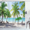 ABAKUHAUS Küsten Duschvorhang, Palmen-Insel Shore, Stoffliches Gewebe Badezimmerdekorationsset mit Haken, 175 x 180 cm, Grün Aqua Coconut