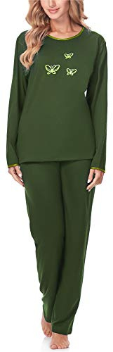 Merry Style Damen Langarm Schlafanzug 91LW1 (Dunkelgrün (Langarm), 44 (Herstellergröße: XXL))