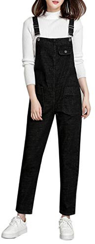 WSLCN - Salopette da donna, in jeans, primavera/autunno, casual, taglia grande Nero XXS