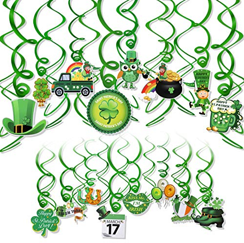 HOWAF St. Patrick's Day deko, Irland deko Grün Kleeblatt Koboldfolie Hängedeko Deckenhänger Spiral Girlanden für Decke Fenster Wand St Patricks Day Deko
