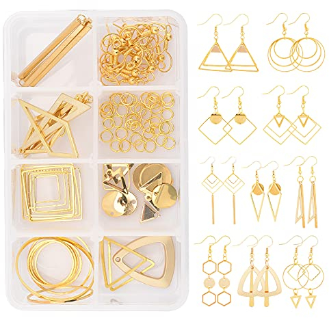 SUNNYCLUE 10 Paar DIY Geometrie Stil Ohrring Kits Geometrie Charms Anhänger Messing Verbindungsringe Ohrring Haken Eisen Biegeringe Für Die DIY Ohrringe Schmuckherstellung Golden