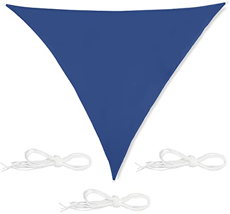 Relaxdays Toldo Vela Triangular, 3x3x3 m, Repelente al Agua, Anti-UV, con Cuerdas, Sombra, Parasol Jardín, Azul Oscuro
