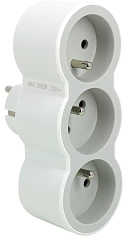 LEGRAND - Enchufe multitoma triplite – 3 tomas frontales con tierra – Posicionamiento horizontal – Seguridad infantil integrada – Blanco y gris claro