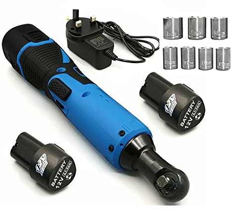 AUTOFU Set di chiavi a cricchetto elettriche a cricchetto ad angolo retto, 3/8 12 V, con batteria agli ioni di litio da 2-1500 mAh, caricabatterie rapido da 1 ora e 7 prese