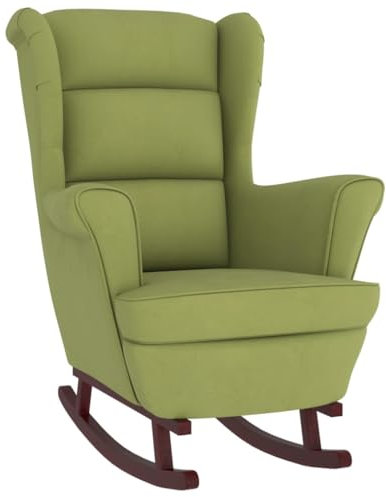 vidaXL Schaukelstuhl mit Massivholz-Gummibeinen Relaxstuhl Schaukelsessel Schwingsessel Relaxsessel Schwingstuhl Polstersessel Sessel Hellgrün Samt