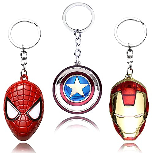 Unisex Schlüsselanhänger 3 Stück Marvel Fans Schlüsselbund Superhelden The Avengers Schlüsselring Spiderman Schlusselhalter Spider Man Ironman,Kapitän Amerika,Geschenke fü Erwachsene und Kinder