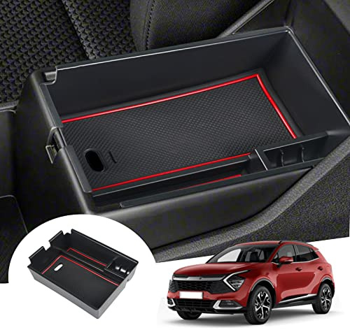 GAFAT Kompatibel mit Kia Sportage NQ5 2025 2026-2022 (Automatikgetriebe) Mittelkonsole Aufbewahrungsbox, Facelift Sportage 2025 Armlehne Organizer Tray Handschuhfach, Sportage 2025 Zubehör (Rot)