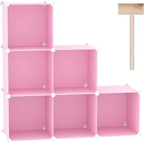 C&AHOME Cube Aufbewahrungs-Organizer, 6 Würfel-Regale, Schrankschrank, DIY Kunststoff modulares Bücherregal, ideal für Schlafzimmer, Wohnzimmer, Büro, 93 cm L x 31,5 cm B x 93 cm H Rosa UPCS06P