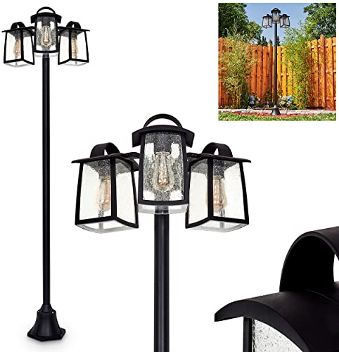 HOFSTEIN Kandelaber Trosa, moderne Außenstehleuchte aus Metall/Glas in Schwarz/Klar mit Wassertropfen Optik, Wegeleuchte 190 cm, Laterne 3-flammig, 3 x E27, ohne Leuchtmittel, Gartenbeleuchtung IP44