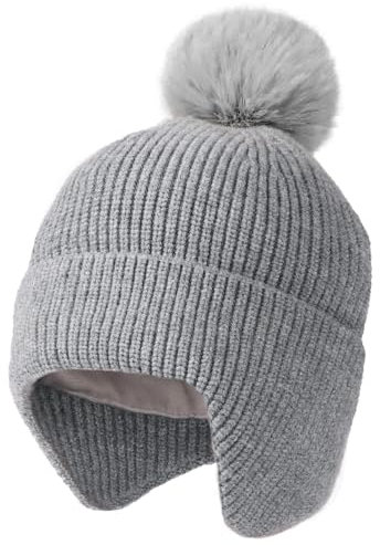 FURTALK Kleinkind Baby Wintermütze warm gefüttert Kinder Strickmütze mit Ohrenklappe Neugeborenes Pom Pom Beanie für Mädchen und Jungen