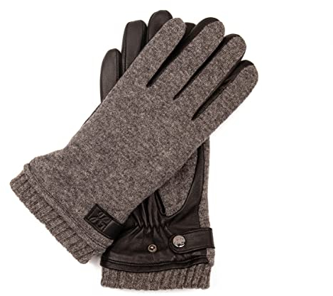 ELIAS - Sportliche Herren Lammlederhandschuhe mit gestricktem Handrücken und warmer Fleece Fütterung, Touchscreen Funktion, Lederhandschuhe Herren, Strick-Leder Mix