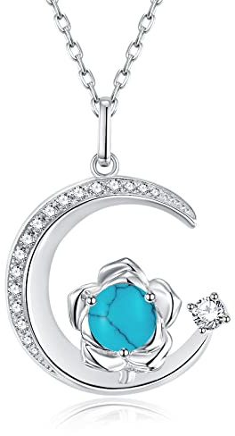 925 Sterling Silber Mai Geburtsstein Erstellt Smaragd Halskette Rose & Mond Anhänger Lila Edelstein Geburtstag Jahrestag Schmuck Geschenke für Frauen Mädchen Mutter Tochter, verstellbare Kette