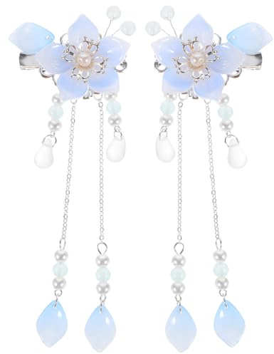 LALAFINA 1 Paar Retro Natürliche Jade Edelstein Haarspange Clip Chinesischer Vintage Haarschmuck Für Hanfu Haarnadel Mit Quaste Schmuck Für Chinesische Traditionelle Kleidung