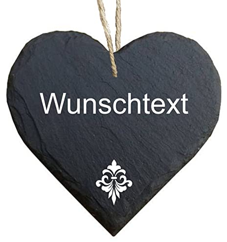 homeyourself - Schieferherz Schiefer Schild personalisiert mit Druck/Wunschtext - Türschild mit Wappen - individualisiert