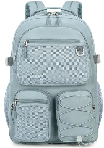 Lohol Multi-Pocket Backpack for Middle High School College, Water Resistant Bookbag Travel Daypack for Teen Girls Boys, Blue