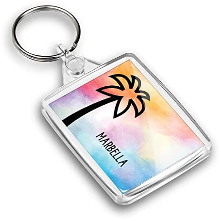 Destination Vinyl ltd 1 x IP02 Rectangle Passport Keyring Photo Marbella Watercolor Palm Tree |Keychain|Keyring|Charm| #60384