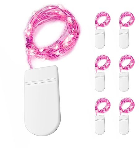 EvaStary 6 pezzi Luci Stringa LED 20 LED 2M filo d'argento luci con per la camera da letto di nozze, interni/esterni scaffali pareti Natale festa decorazione ghirlande, Luce rosa