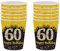 Juego de 16 vasos de papel para fiesta de cumpleaños, color negro y dorado, decoraciones de 60 cumpleaños para hombres y mujeres, 60 vasos de papel para fiesta de cumpleaños número 60, para él y ella
