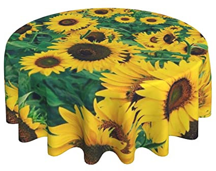 Wachstischdecke Sonnenblume Rund Tischdecke Abwaschbar Gartentischdecke 152Cm Für Garten Abendessen Terrasse