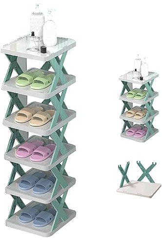 SMELEYOU Schuhschrank Schmal Schuhregal 6 Layerer Schuhaufbewahrung Platzsparend Shoe Rack Plastik GroßEr KapazitäT Schwerleichter 10 Kg DIY Schuhschlitz Organizer Faltbarer Schuhschrank Hoch