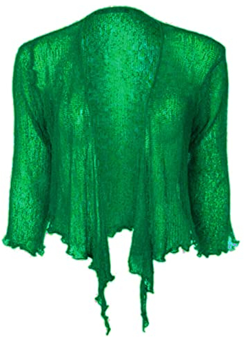 Kiran Fashion Damen-Bolero, 3/4-Ärmel, Feinstrick-Bolero, bauchfrei, dehnbar, Einheitsgröße, jadegrün, Einheitsgröße