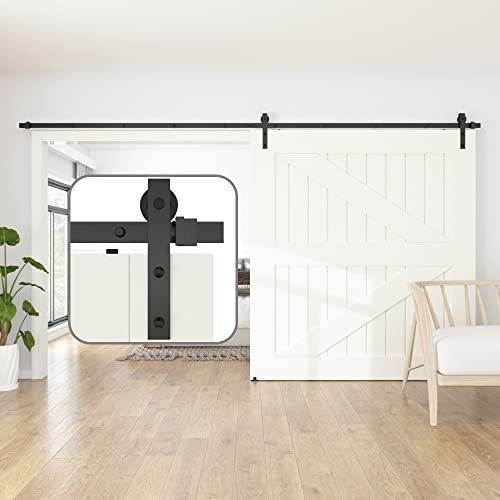SANKEYTEW 366cm/12ft Sliding Door Kit,Single Wood Barn Door Sliding Kit,Heavy Duty Sliding Barn Door Kit,Black Sliding Door Track