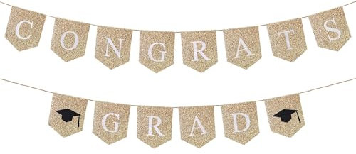 Banner mit Aufschrift Congrats Grad, vorbespannter Stoff, goldfarben, Abschlussbanner für Glückwünsche, Dekorationen