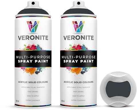 Veronite® Matt Anthracite Grey Spray Paint 400 ml | Double Pack | Multi-Purpose | Wood, Metal, Plastic, Primer, Radiator, Furniture, Auto, Fabric | Excellent Coverage & Adhesion | RAL 7016