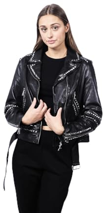 Freaky Nation Damen Lederjacke MS.STRASS-FN mit Nieten besetzt (DE/NL/SE/PL, Alphanumerisch, XL, Regular, Regular, Schwarz)