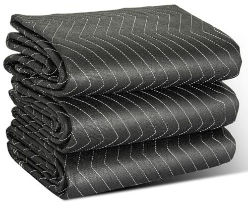 AKOZLIN Lot de 3 Couvertures de Déménagement,182,9 x 101,6 cm,Noir | Rembourrées, Robustes, Qualité Supérieure, Protection Sûre pour Meubles