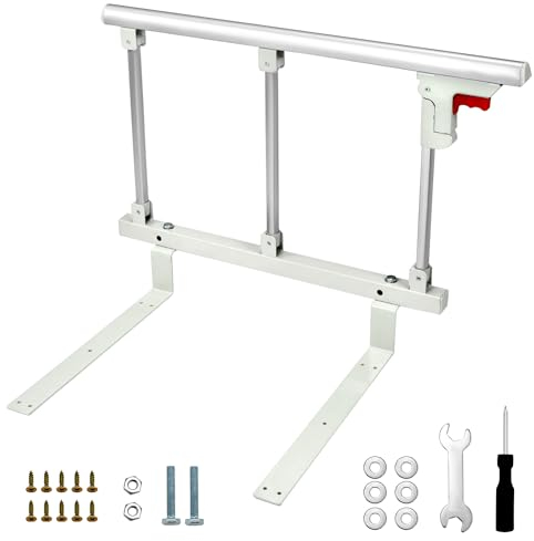 QWORK® Sponda letto pieghevole, sponda letto per adulti, ringhiera di supporto, prevenzione caduta sul comodino, colonna in acciaio inossidabile