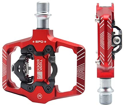 WANGZEYU MTB Pedale Fahrradschlosspedal 2 in 1 mit freier Stick for SPD MTB Straßenaluminium-Anti-Rutsch-Lagerschloss Fahrradpedale (Color : THK Red)
