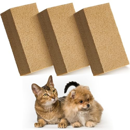 RimCereal Pet Hair Remover Sponge Cat and Dog Hair Sponge Rubber Pet Fur Lifter Removal Tool, Remove from Furniture, Carpet, Bedding, Clothing, 6.26 x 3.28 x 1.89 Inch (Khaki,3 Pack)
