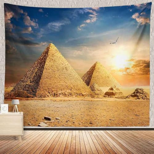 CHENGOR Ägyptische Pyramide Tapisserie Ägyptische Reise Wüste Antike Wandbehang Tapisserie für Wohnzimmer Schlafzimmer Männerhöhle Hintergrund 203,2 x 152,4 cm