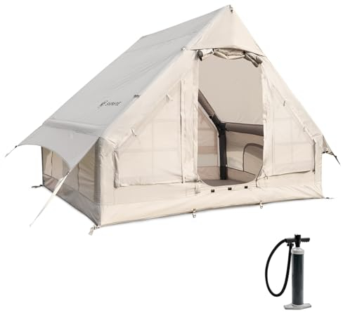 ShinHye Aufblasbares Zelt Luftzelt Camping Zelt 2-4 Personen mit Pumpe Großes Outdoor Oxford Zelt, Kabinenzelt mit Doppelten Layer-Netzfenstern und konvektiven Doppeltüren (M: 330 x 220 x 210cm)