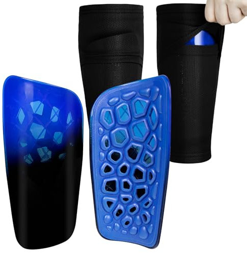 Gofady Schienbeinschoner Kinder Herren für Fussball, Schienbeinschoner Fussball mit Anti-Rutsch Ärmel, Bietet Starke Dämpfung und Schutz(Blau, S)