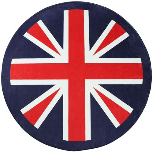 Betadistor Round Rugs for Living Room Large - 120cm Union Jack Pattern Bedroom Rug Non Slip 401-01120